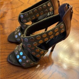 Balmain x Giuseppe Zanotti Olive Green Studded High Heel Sandals Size 36